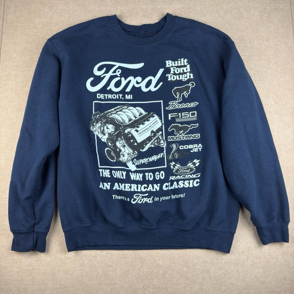 Ford Racing Sweatshirt Navy Blue M‎ Detroit Bronco Mustang F150 Built Tough USA